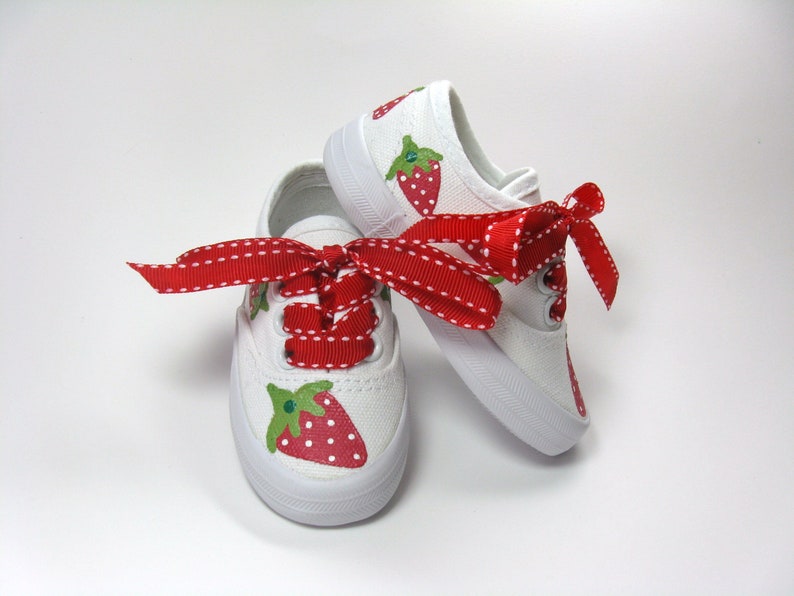 Strawberry Shoes, Berry Sweet Birthday Sneakers Hand Painted For Baby or Toddler image 10