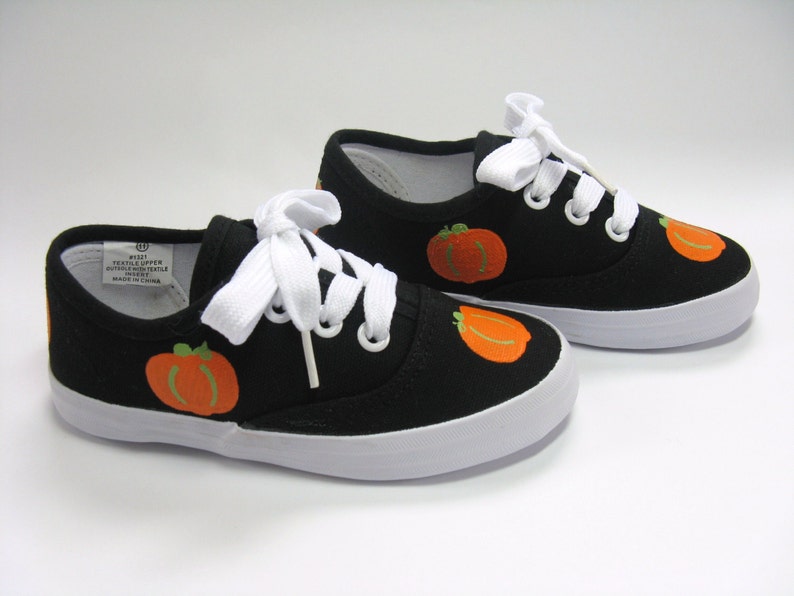 Pumpkin Shoes for Thanksgiving Black Sneakers Hand Painted Etsy