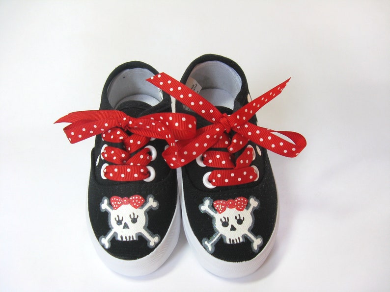 Girl's Pirate Shoes, Hand Painted Black Sneakers for Toddlers image 5