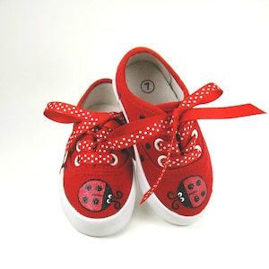 Ladybug Shoes, Red Sneakers Hand Painted for Babies and Toddlers