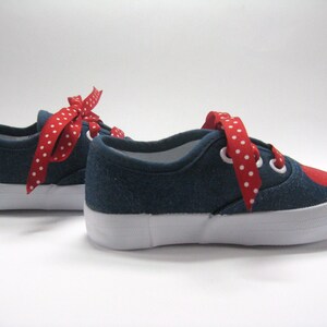 Red Apple Shoes, Hand Painted Blue Denim Sneakers for Toddlers image 8