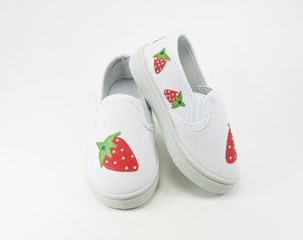 Strawberry Slip On Shoes, Hand Painted Sneakers for Toddlers