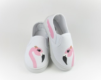 Flamingo Slip on Shoes, Hand Painted Bird Sneakers for Toddlers