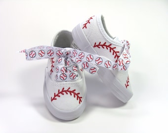 Baseball Shoes, Sports Theme Sneakers Hand Painted For Baby or Toddler