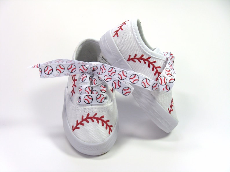 Baseball Shoes, Sports Theme Sneakers Hand Painted For Baby or Toddler image 1