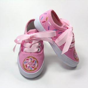 Donut Shoes, Hand Painted Doughnut Pink Canvas Sneakers for Babies and Toddlers