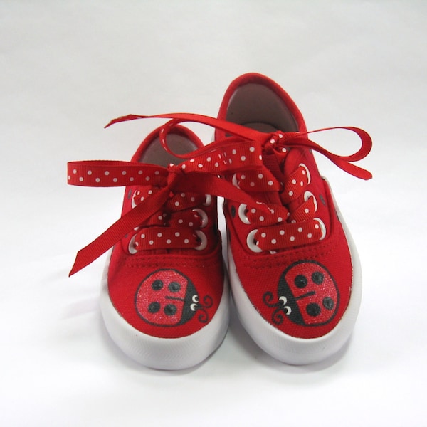 Ladybug Shoes, Red Canvas Sneakers Hand Painted for Babies and Toddlers