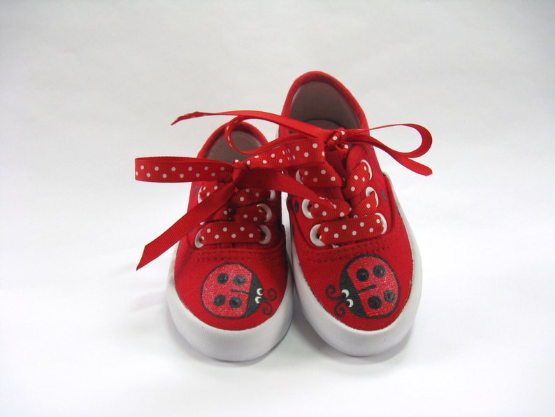 Ladybug Shoes Red Canvas Sneakers Hand Painted for Babies and image 1