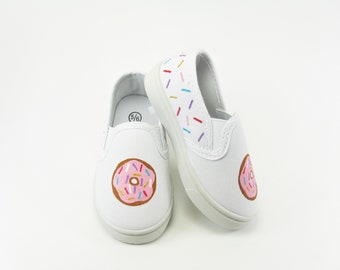 Donut Slip On Shoes with Sprinkles, Hand Painted Birthday Sneakers for Toddlers