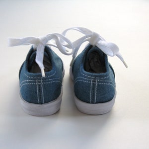 Red Apple Shoes, Hand Painted Blue Denim Sneakers for Toddlers image 6