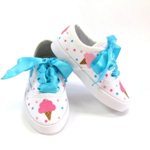 Ice Cream Shoes, Sweet Birthday Party Sneakers Hand Painted for Baby or Toddlers