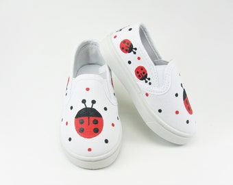 Ladybug Slip On Shoes, Hand Painted Toddler Sneakers