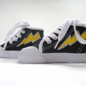 Hero Shoes with Lightning Bolt, Hand Painted Black Hi Top Baby Sneakers image 7