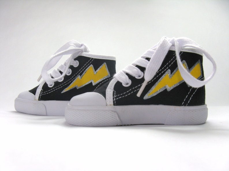 Hero Shoes with Lightning Bolt, Hand Painted Black Hi Top Baby Sneakers image 7