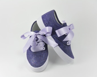 Purple Glitter Shoes, Hand Painted Sparkled Sneakers for Toddlers