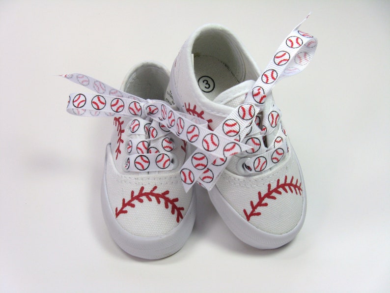 Baseball Shoes, Sports Theme Sneakers Hand Painted For Baby or Toddler image 8