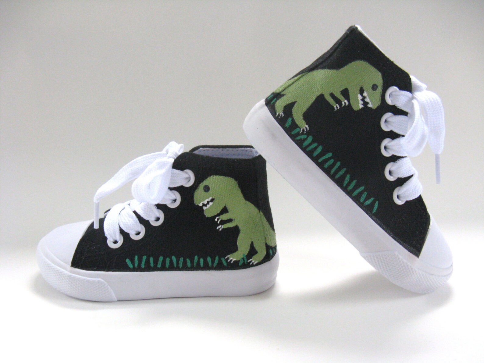 Dinosaur Shoes T Rex on Black Hi Top Sneakers Hand Painted Etsy