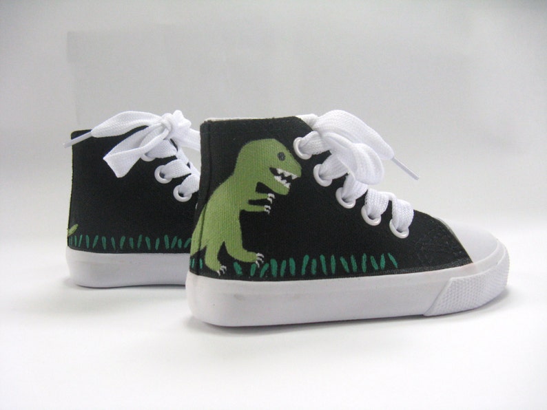 Dinosaur Shoes T Rex on Black Hi Top Sneakers Hand Painted Etsy