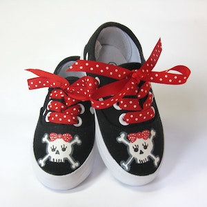 Girl's Pirate Shoes, Hand Painted Black Sneakers for Toddlers image 1