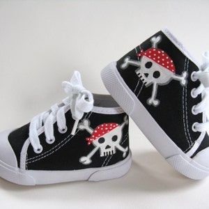 Pirate Shoes, Hand Painted Black Hi Tops for Baby Size 2 image 1