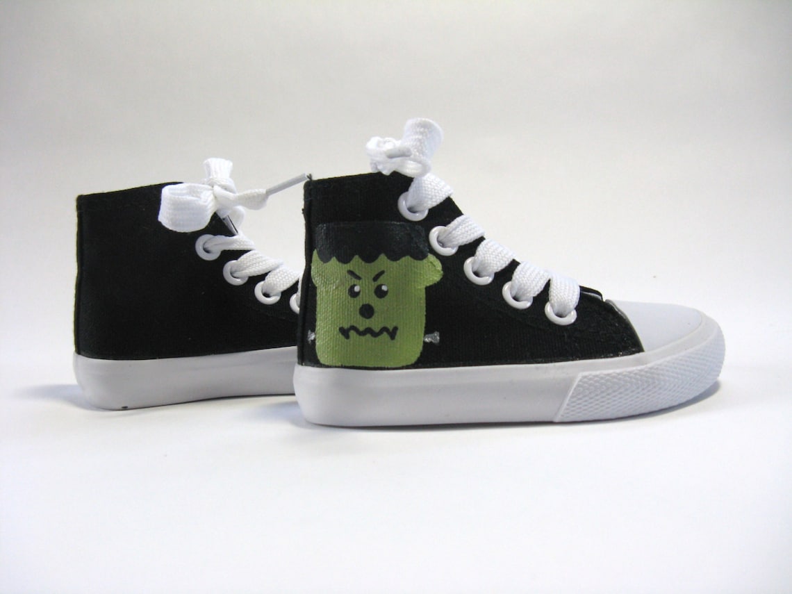 Frankenstein Shoes Halloween Black Hi Top Monster Sneakers Etsy