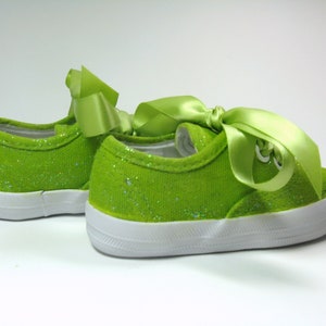 Avocado Green Glitter Shoes, Sparkled Sneakers Hand Painted for Baby or Toddler image 8