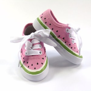 Watermelon Shoes, One in a Melon Pink Sneakers Hand Painted for Baby and Toddlers image 6