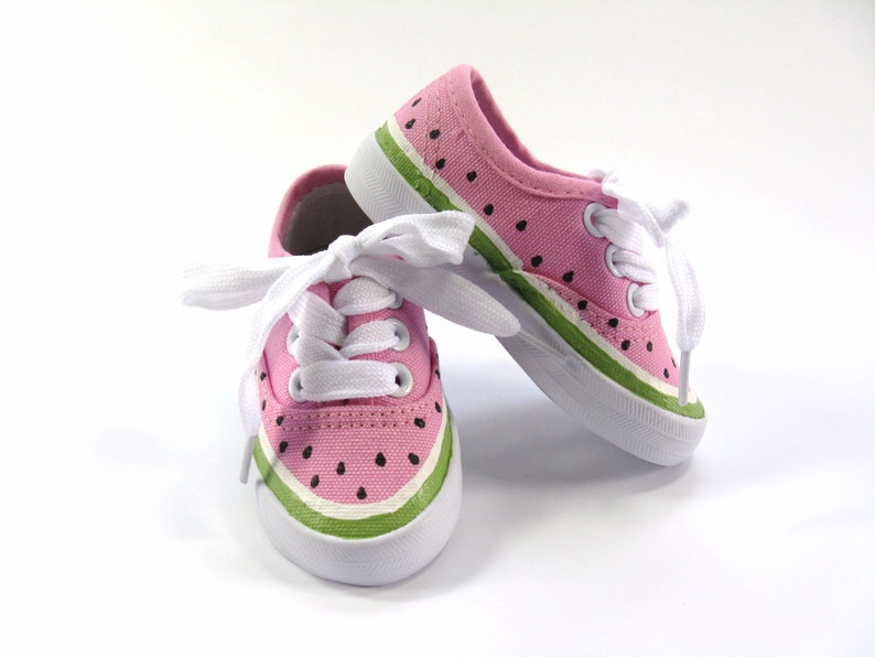 Watermelon Shoes, One in a Melon Pink Sneakers Hand Painted for Baby and Toddlers image 6