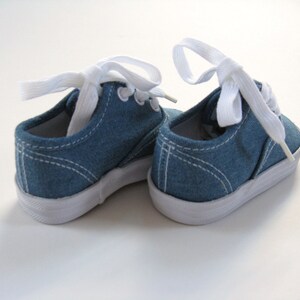 Red Apple Shoes, Hand Painted Blue Denim Sneakers for Toddlers image 7