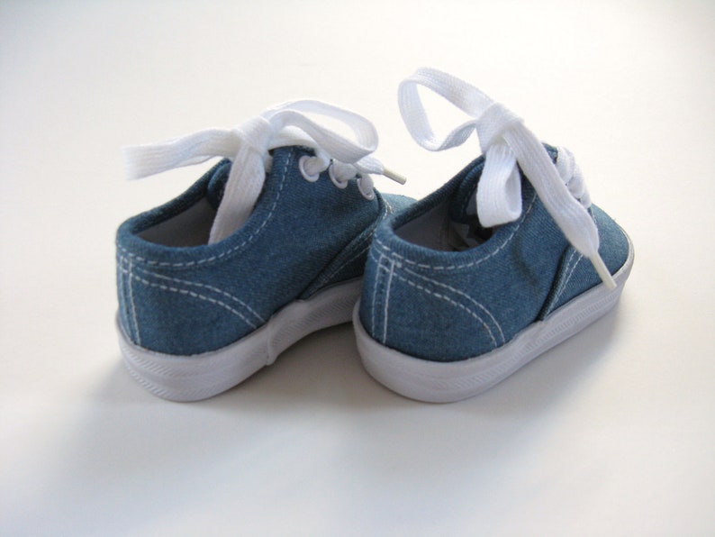 Red Apple Shoes, Hand Painted Blue Denim Sneakers for Toddlers image 7