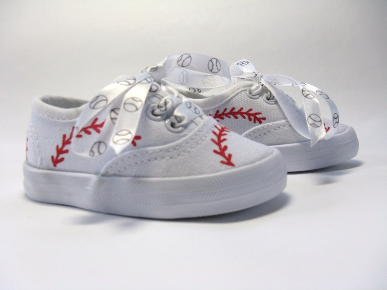 Baseball Shoes, Sports Theme Sneakers Hand Painted For Baby or Toddler image 7