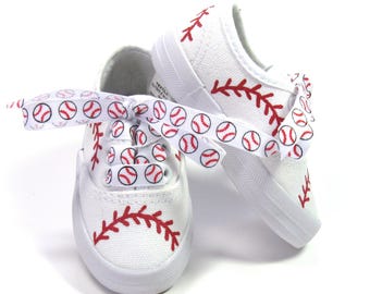 Baseball Shoes, Sports Sneakers Hand Painted For Baby or Toddler