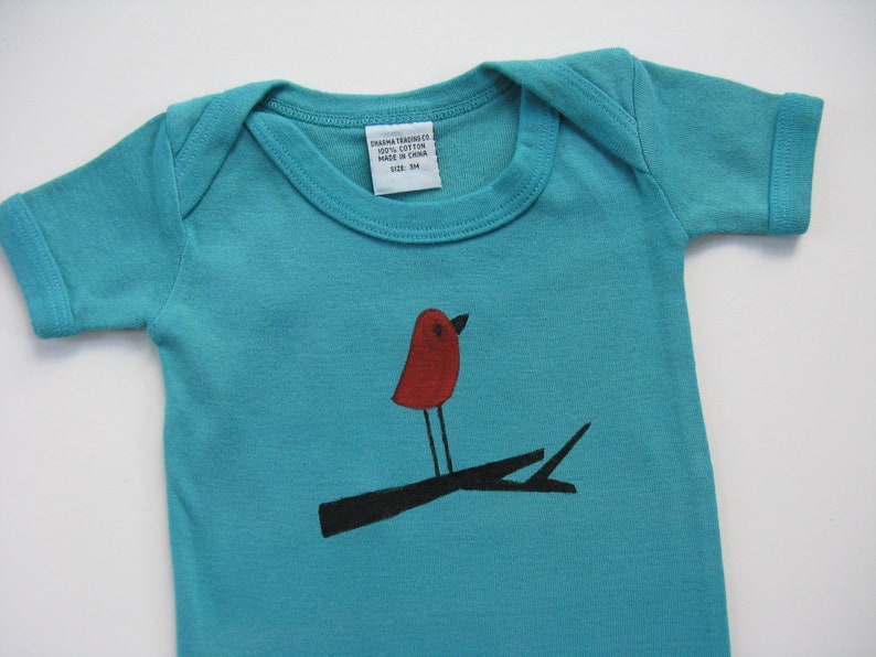 Red Bird Bodysuit, Hand Dyed and Hand Painted One Piece image 2