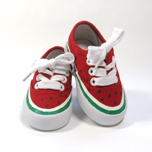 Watermelon Shoes, Hand Painted Red Sneakers for Toddlers, One in a Melon Party image 5