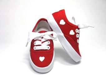 Valentine Heart Shoes, Red Sneakers Hand Painted for Toddlers