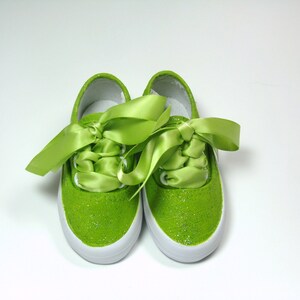 Avocado Green Glitter Shoes, Sparkled Sneakers Hand Painted for Baby or Toddler image 6