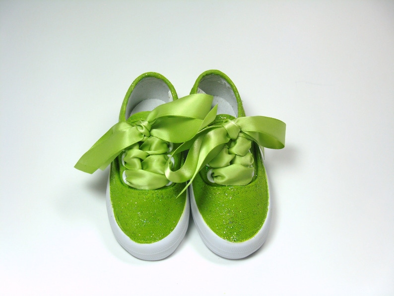 Avocado Green Glitter Shoes, Sparkled Sneakers Hand Painted for Baby or Toddler image 6