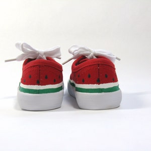 Watermelon Shoes, Hand Painted Red Sneakers for Toddlers, One in a Melon Party image 7