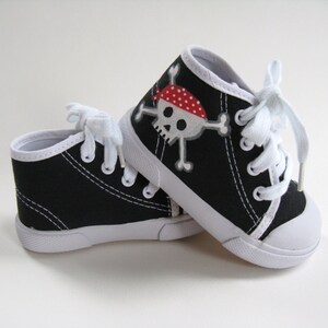 Pirate Shoes, Hand Painted Black Hi Tops for Baby Size 2 image 7