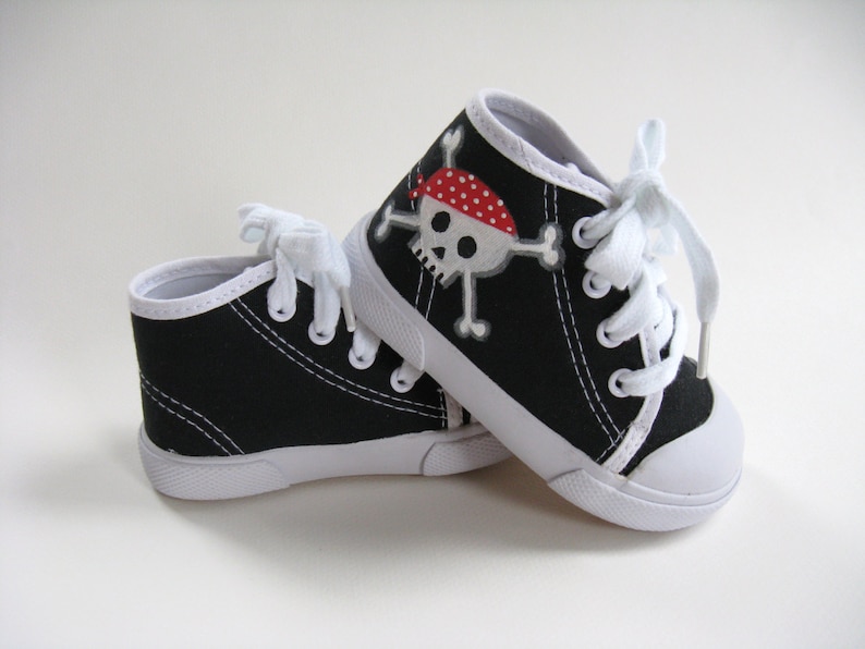 Pirate Shoes, Hand Painted Black Hi Tops for Baby Size 2 image 7