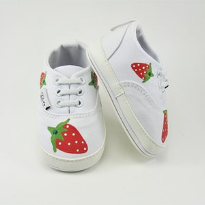 Strawberry Crib Shoes, Hand Painted Canvas Sneakers For Baby or Infant