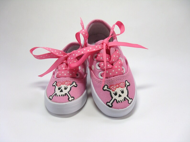 Pirate Shoes Skull and Crossbones on Hot Pink Sneakers Hand | Etsy