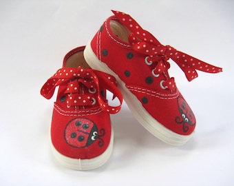 Red Ladybug Shoes, Hand Painted Sneakers for Toddlers  Size 4, Imperfect