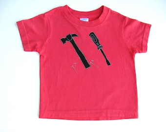 Tools T Shirt, Hammer and Screwdriver Hand Painted Top for Toddlers
