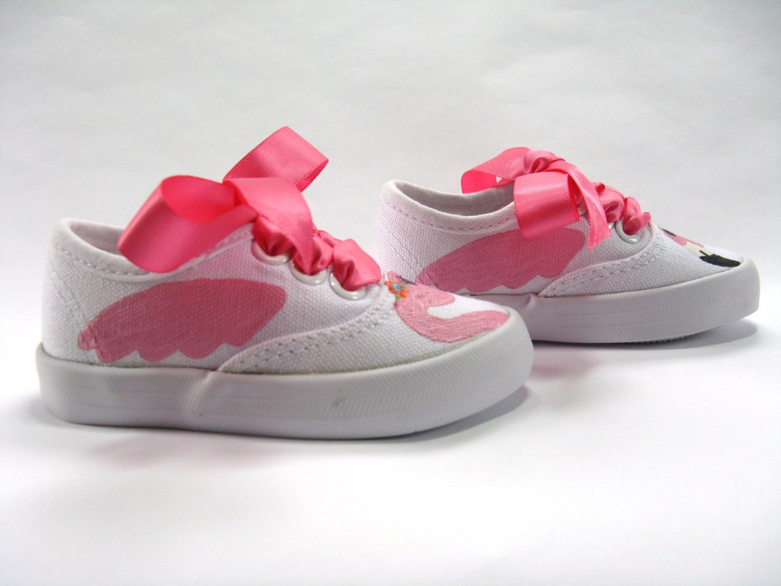 Pink Flamingo Shoes Hand Painted White Sneakers for Toddler Etsy