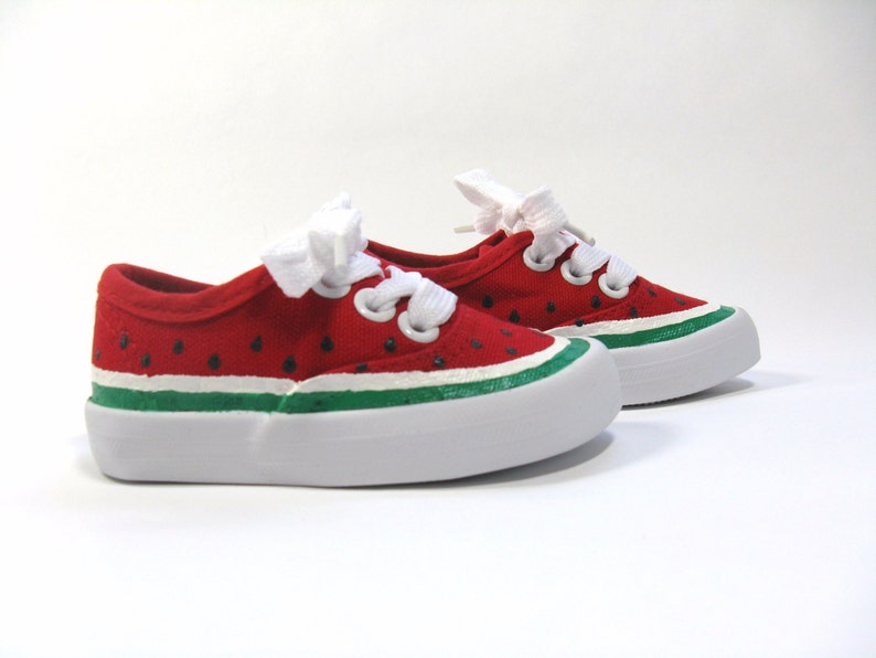 Watermelon Shoes, Hand Painted Red Sneakers for Toddlers, One in a Melon Party image 6