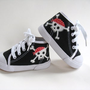 Pirate Shoes, Hand Painted Black Hi Tops for Baby Size 2 image 4