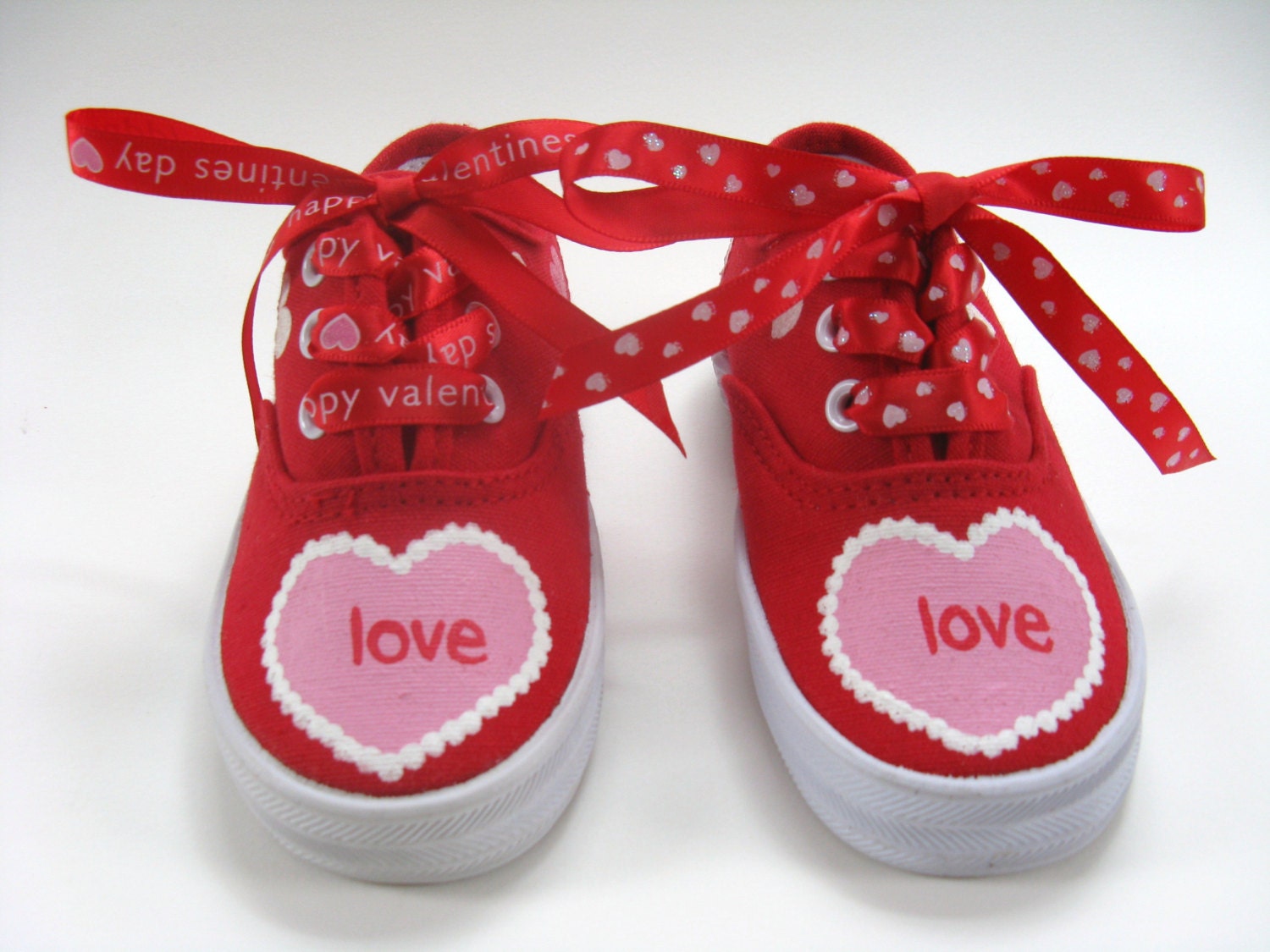 Valentine's Day Shoes Hearts on Red Sneakers Hand Painted Etsy