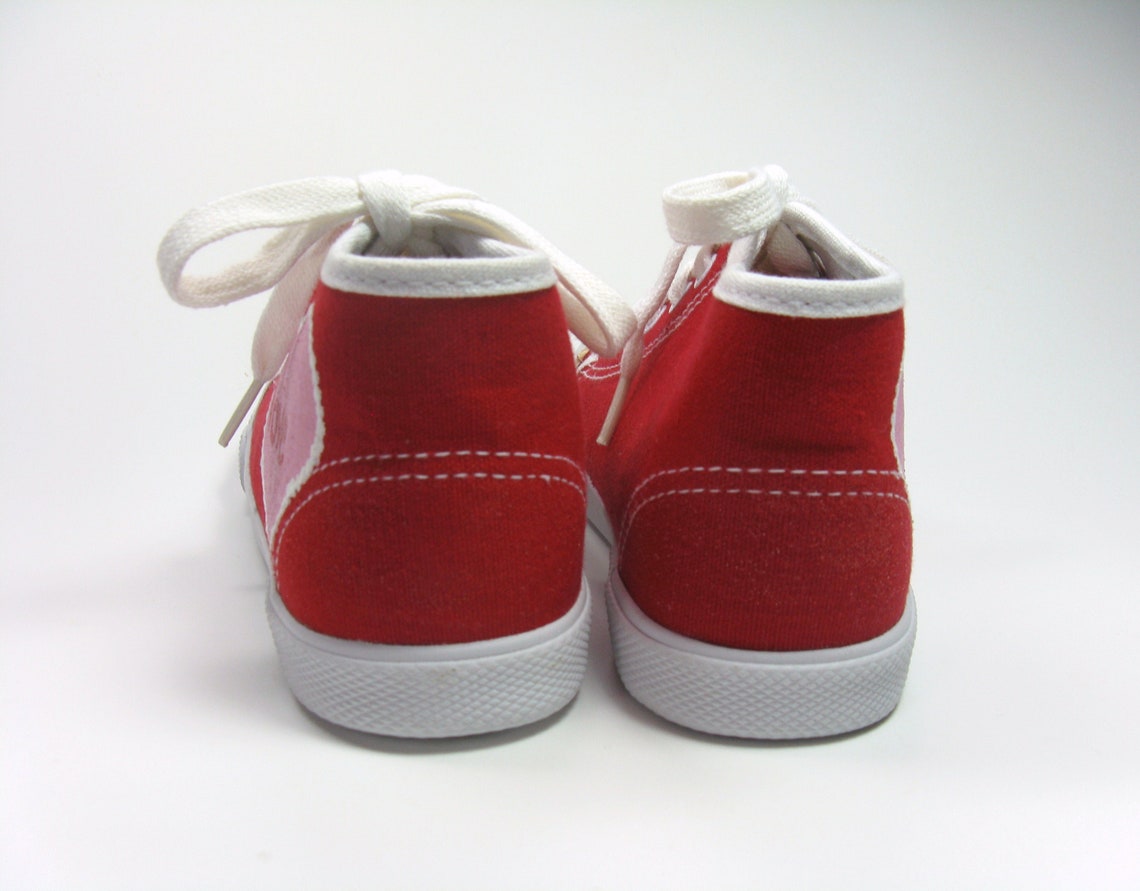 Valentine Shoes Pink Hearts on Red Hi Top Sneakers Hand | Etsy
