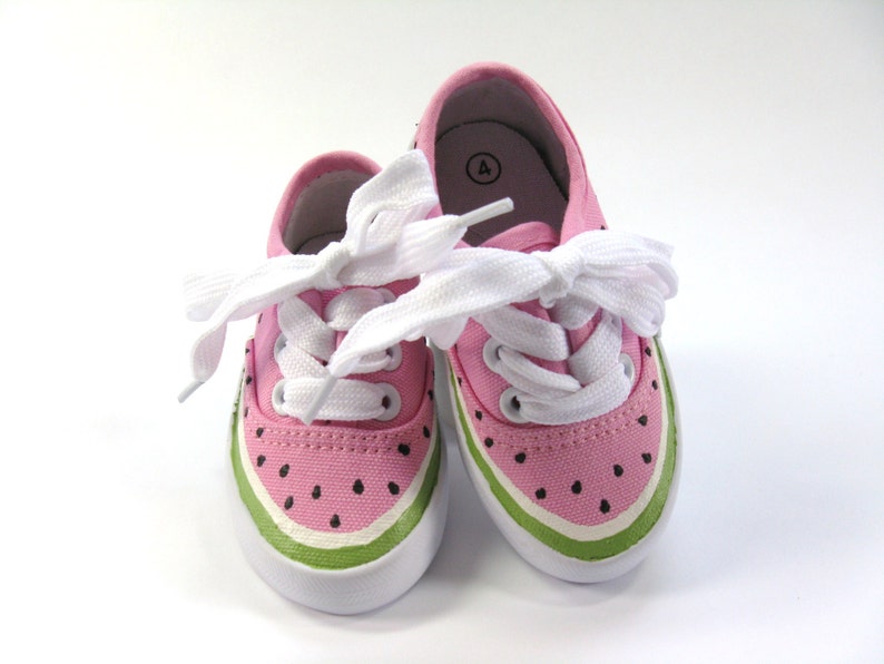 Watermelon Shoes, One in a Melon Pink Sneakers Hand Painted for Baby and Toddlers image 9